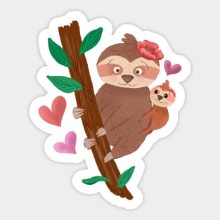 Cute sloth mom and baby Sticker